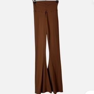 Aerie Long Carmel Brown Flare Waffle Knit Yoga Pants